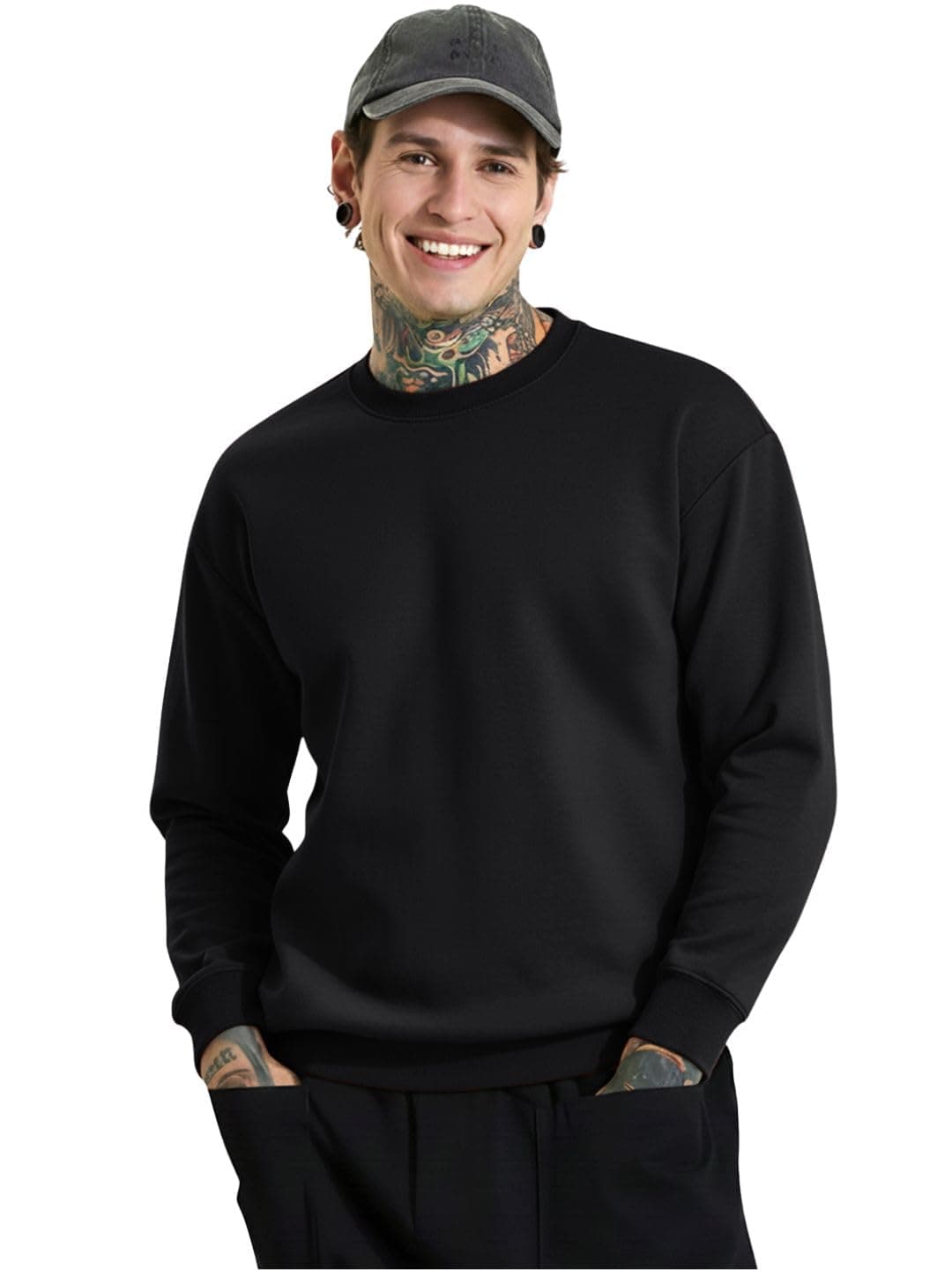 LEOTUDE Men's Regular Fit Loopknit Sweatshirt (W11_Brown_P_Black_L)