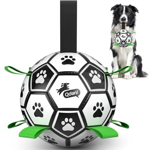 QDAN Dog Toys for Small Medium Puppy Soccer Ball for Dogs with Straps Dog Herding Balls Birthday Toy Gifts Black Greem 6 Inch