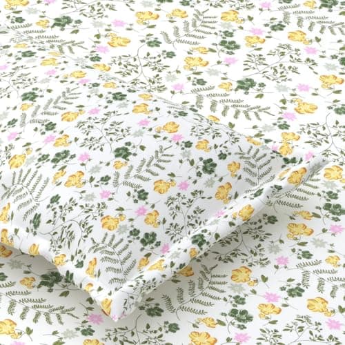 Jaipur Weaves Double Bed Cotton Bedsheet Queen Size 90x100, 100% Pure Cotton Bed Sheet with 2 Pillow Covers, 240 TC Soft Breathable Floral Design – (Golden Meadow, Queen)