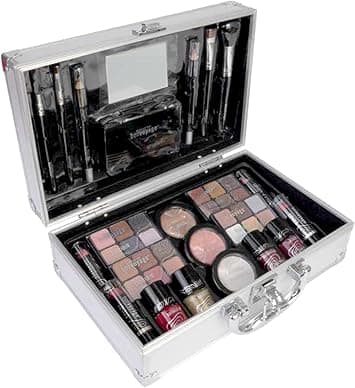 bonvoyage Bon Voyage Makeup Set 43Piece Make up Kit with Mirror Includes Lipstick Eyeshadows Blush Nail Polish and More Portable and Fashionable Metal Briefcase