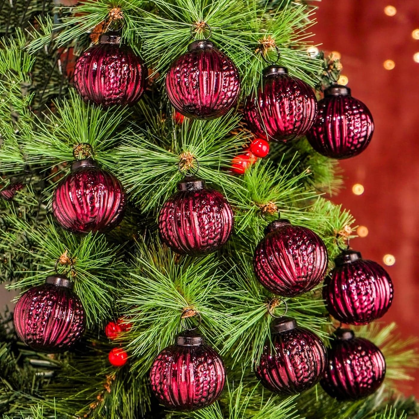 IndianShelf 12 Vintage Mercury Large Christmas Ornaments Burgundy Unique Glass Christmas Balls for Christmas Tree Halloween New Year Valentine Day Holidays Event Wedding Party Decor2 Inch