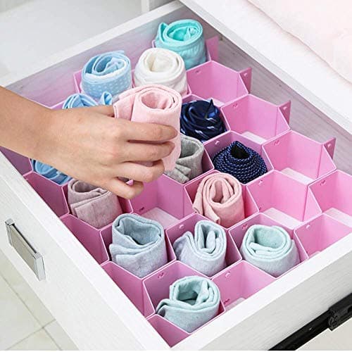 INOVERA (LABEL)Honeycomb Underwear Innerwear Socks Clothing Organizer Plastic Drawer Clapboard Closet Divider 16 Straps(38 Compartment,Pink,Made In India)