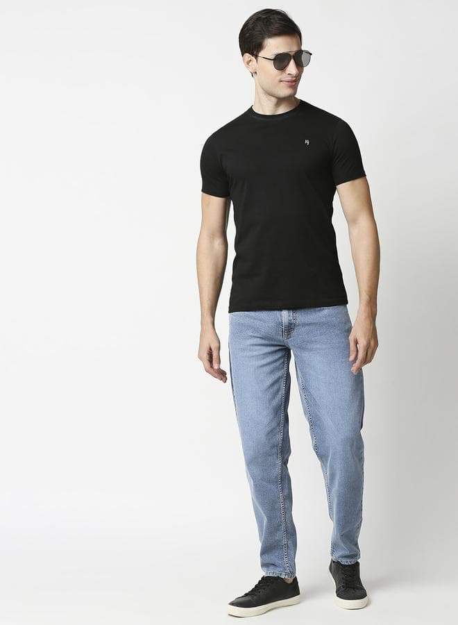 Men's Blue 100% Cotton Solid Pattern Full Length Relaxed Jeans