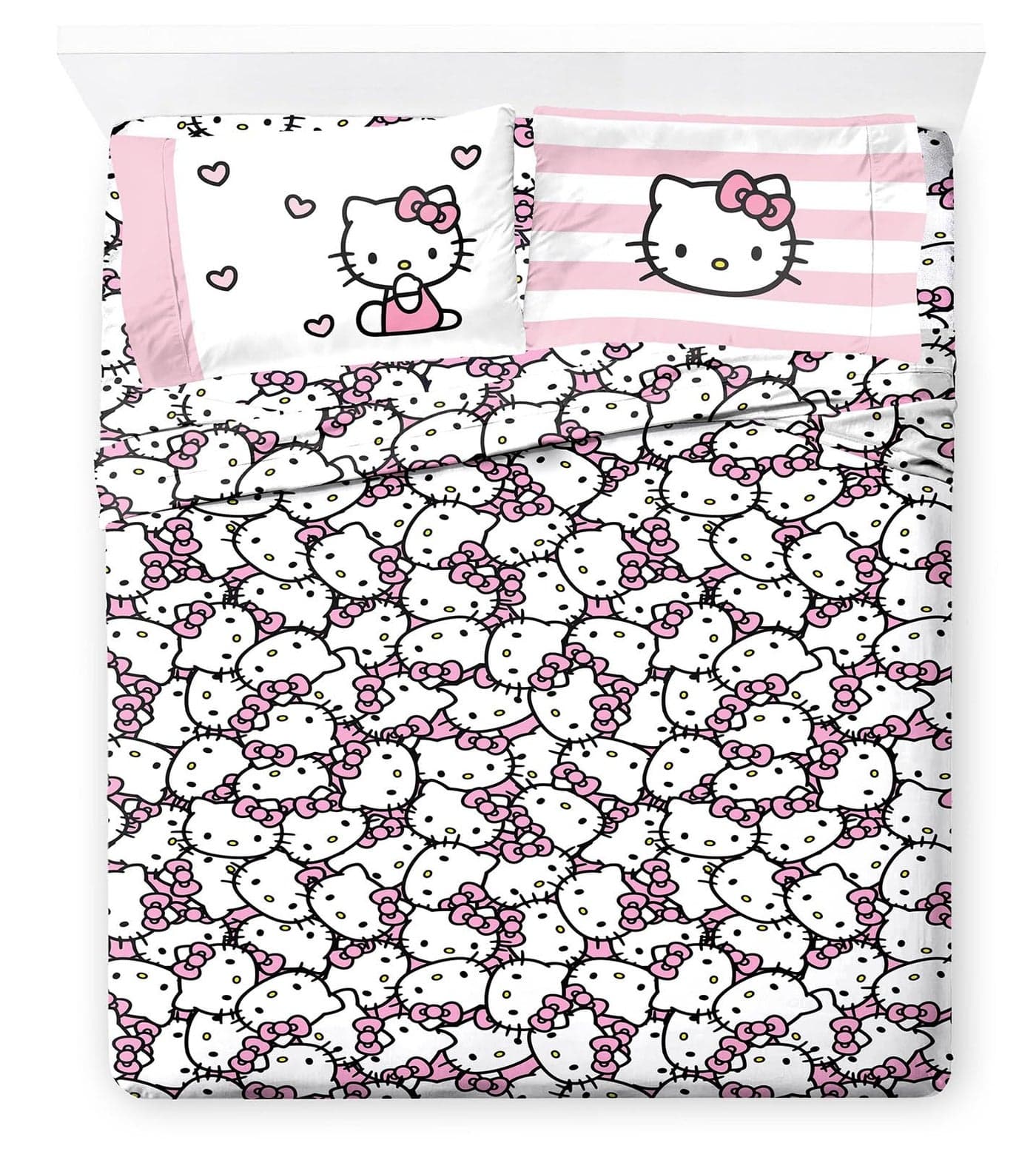 Jay Franco Sheet Set with Fitted Flat Sheets Pillow Cover UltraSoft Bedding with Pillowcase for Room Decor Multi Hello Kitty 4 Piece Full