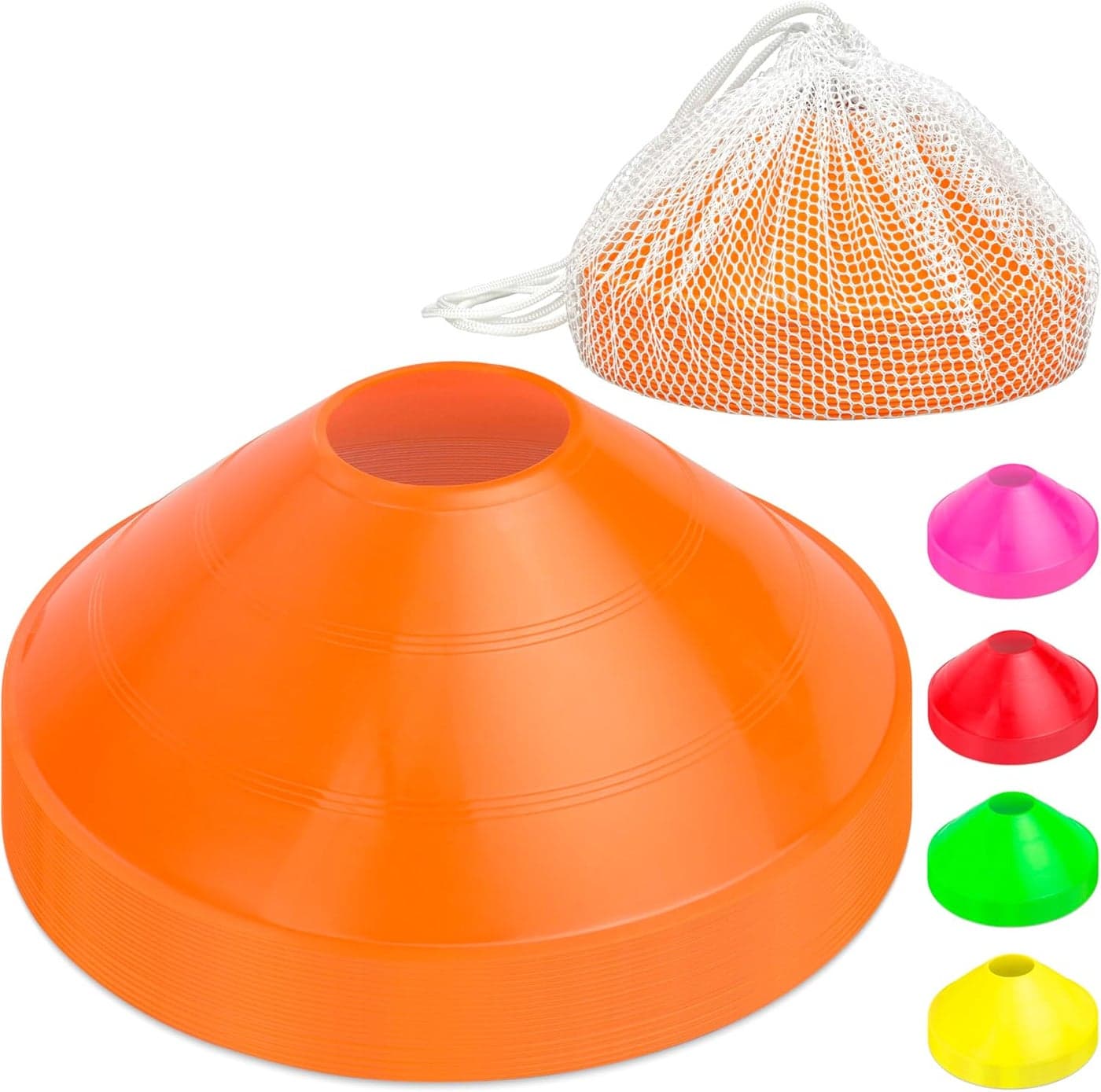 GoSports Premium Sports Cones for Agility Training and Drills 20 Pack with Tote Orange Green Pink Yellow or Red