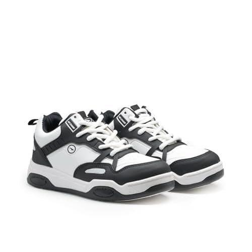 ASIAN Men VEGAS-11N Stylish Casual Mid Top Sneakers and Trendy Shoes with Laces for Men & Boys | _VEGAS-11NcWHTBLK-6 White Black,UK 6