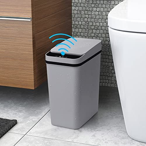 Anborry Smart Touchless Bathroom Trash Can 2.2 Gallon Automatic Motion Sensor Rubbish Can with Lid Electric Narrow Small Garbage Bin for Kitchen, Office, Toilet, Bedroom (Grey)