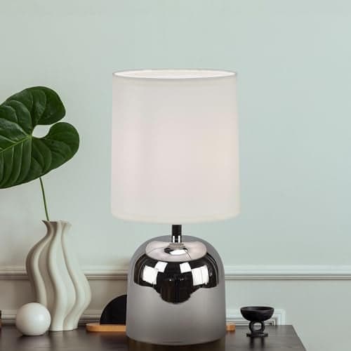 MAGIK Silver Shot LED Table Lamp (Chrome & Off White Finish) | Includes 5W LED Bulb | Elegant Decorative Lamp for Bedroom, Living Room & Office | Compact Design | Ready to Use