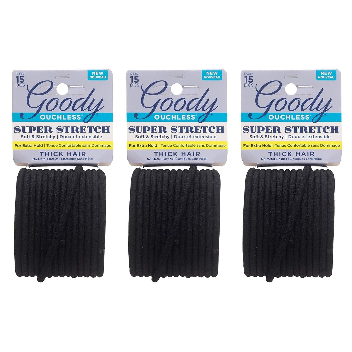 Goody Ouchless Super Stretch Thick Hair Elastics Value Pack 15 Count Pack of 3