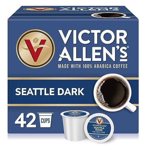 Victor Allens Coffee Seattle Dark Dark Roast 42 Count Single Serve Coffee Pods for Keurig KCup Brewers