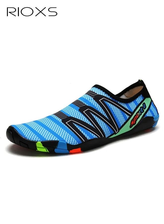 Unisex Quick-Dry Water Shoes, Men's Non-Slip Water Sports Shoes, Lightweight and Flexible Ultra-Thin Soles, Soft Mesh Upper for Rapid Drainage, Low-Cut Water Socks, for Swimming, Diving, Surfing, Yoga, Beach Activities, Outdoor Rivers, Kayaking, Swimming Pools, Fishing, Wading, and Hiking, Blue