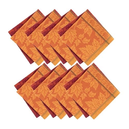 Elrene Home Fashions Maplewood Jacquard FallHarvest Thanksgiving Woven Cotton Dinner Napkins 17x17 Set of 8