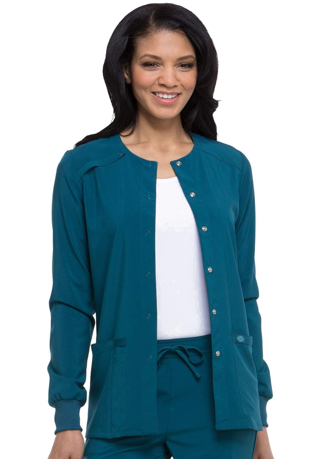 Dickies Scrub Jackets For Woman Snap Front Warm-up Jacket With 2 Pockets - DK305, S, Caribbean Blue