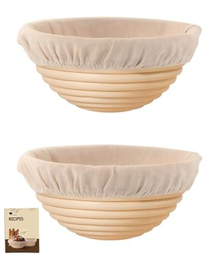 Banneton Bread Proofing Basket Proofing Basket for Sourdough Bread Baking Indonesian Rattan Bread Bowl Sourdough Bread Baking Supplies with Linen Liner 7 Round Basket x 2