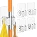 Batur Broom Holder Wall Mount 4 Pack New Version Adhesive Mop and Broom Holder Wall Mount Super AntiSlip Broom Hanger Mop Organizer Wall Hanging for Bathroom Kitchen Laundry Room
