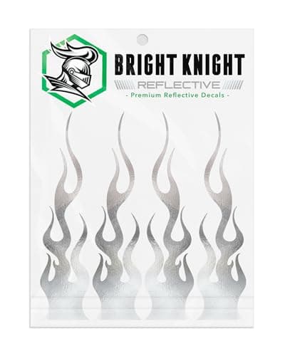 Bright Knight Decals Flame Stickers Set of 4 Chrome Flame Dirt Bike Stickers for Frame Motorcycle Helmet Decals FireDesign Waterproof Vinyl for Racing Bicycles Cars Trucks