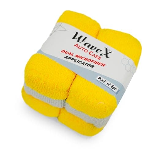 Wavex Dual Microfiber Applicator Car Polish Sponge (Pack of 4) | Microfiber Applicator Sponge for Car Polish | Great Car Polish Pad Applicator for Ceramic Coating, Waxes, Polishes, Dressers & More