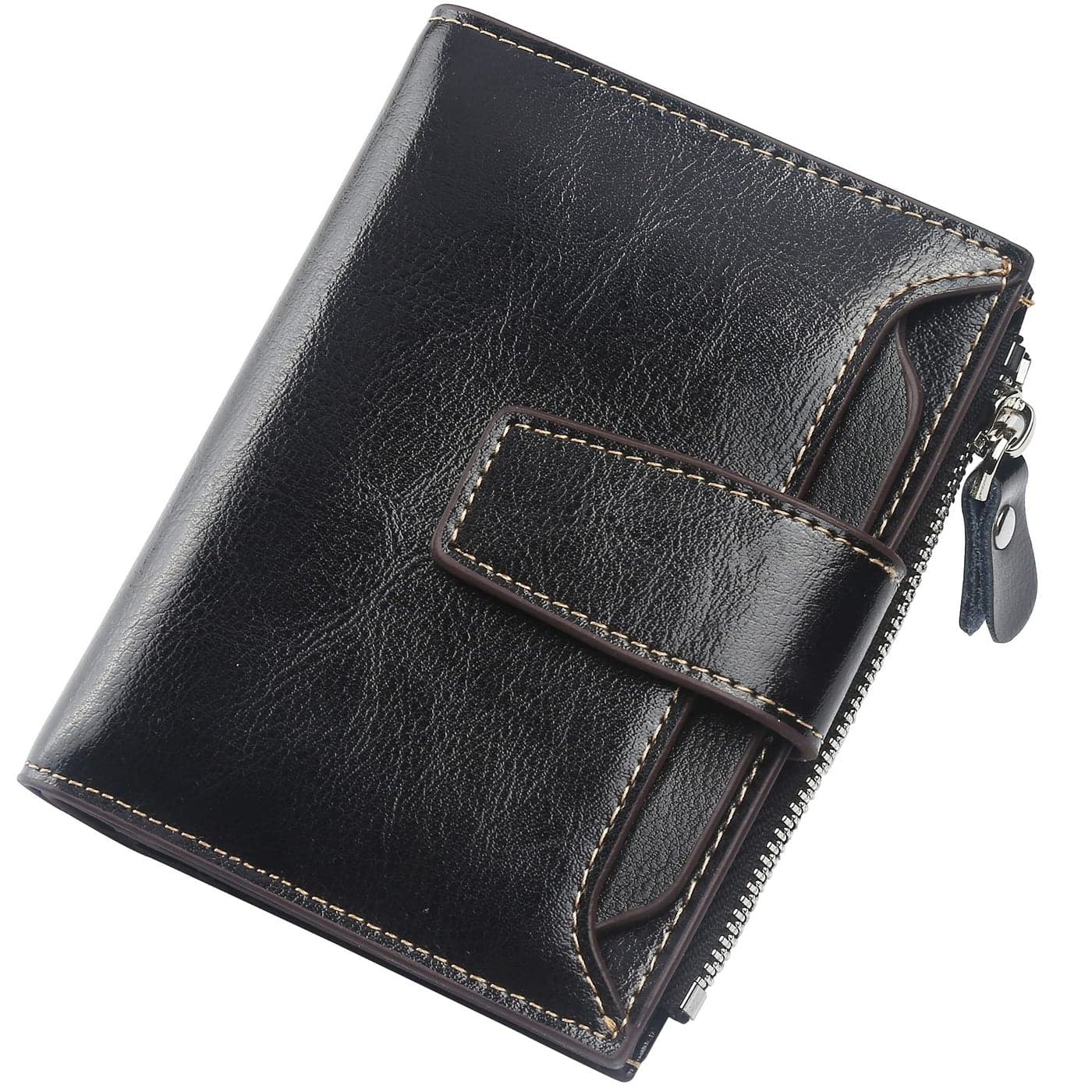 Lavemi Small Compact Women Wallet RFID Blocking Genuine Leather Bifold Purse with ID Windows(Black)