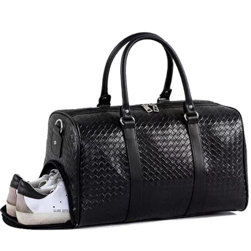 27L Small Travel Duffle Bag Weekender Bags for Women and Men with Shoe Compartment Foldable Waterproof Toiletry Bag Hospital Bags for Labor and Delivery Gym Bag (Black with shoes)