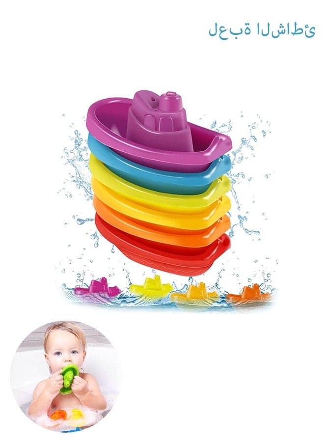 6pcs Bath Boats Multi Colored Baby Bath Toys, Fun and Educational Bath Toys for Toddlers Toddler Bath Toys for Girls and Boys Stackable Bath Toy Toddler Bath Toys for Girls and Boys