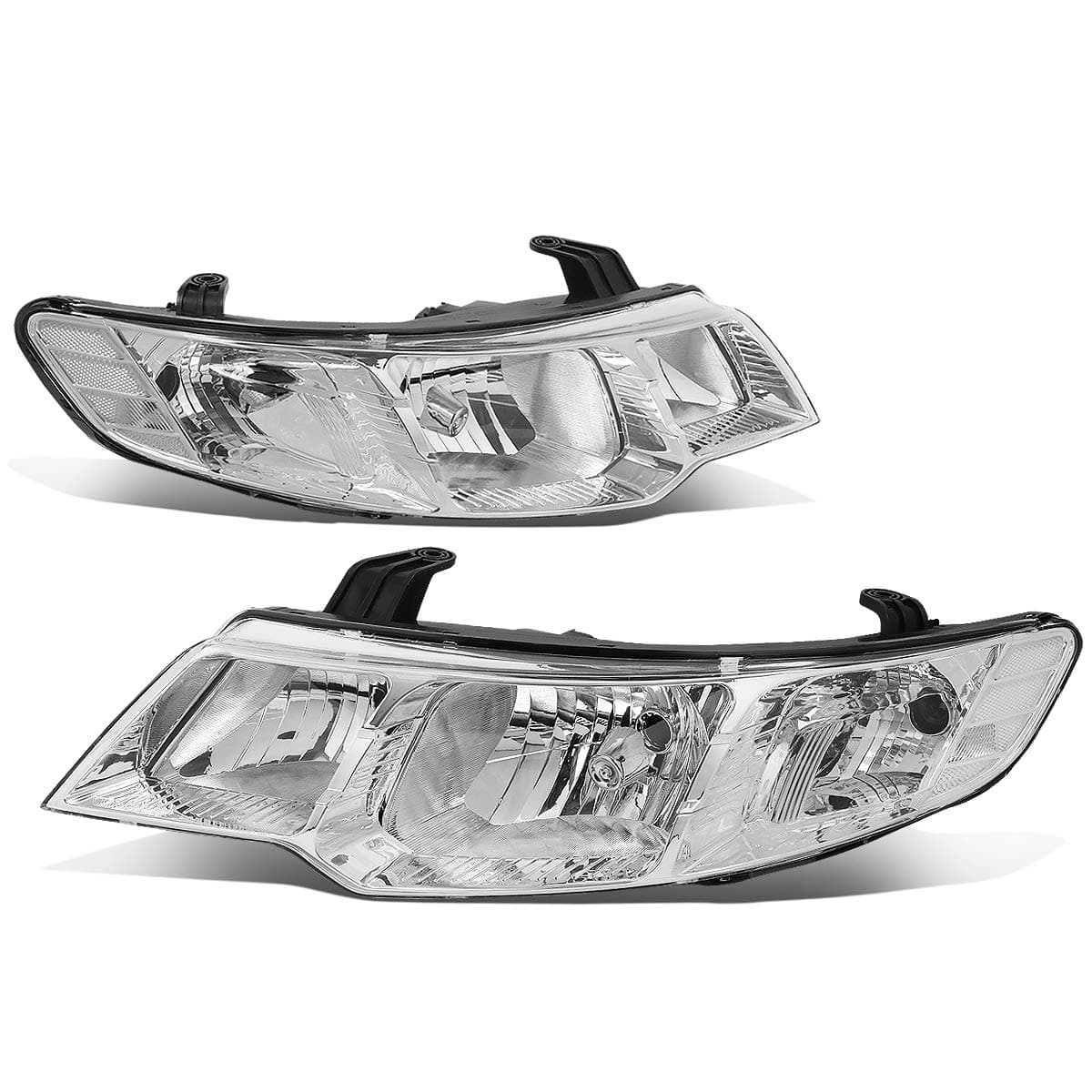 DNA MOTORING HLOHKIAF10CHCL1T2 Pair Chrome Housing Clear Corner Headlight Lamp Set Replacement For 1013 Kia Forte