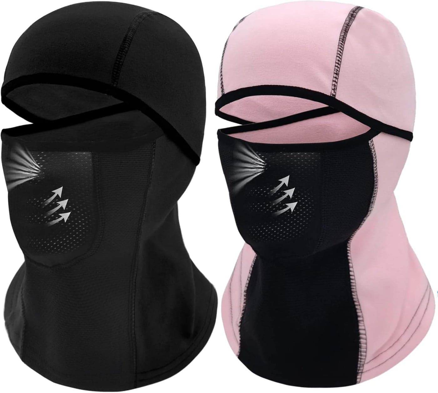 Outrip Breathable Kids Balaclava Ski Mask (2 Pack) - Fleece Winter Face Mask for Cold Weather, Black + Pink