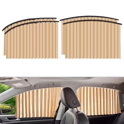 TEKCOOL Fabric 4pcs Universal Fit Magnetic Car Side Window Curtains,Foldable Car Window Privacy Curtains Sunshade Side Magnet Pleated Car Window Curtain-Removable-Keeps Cooler Screen for Baby (Cream)