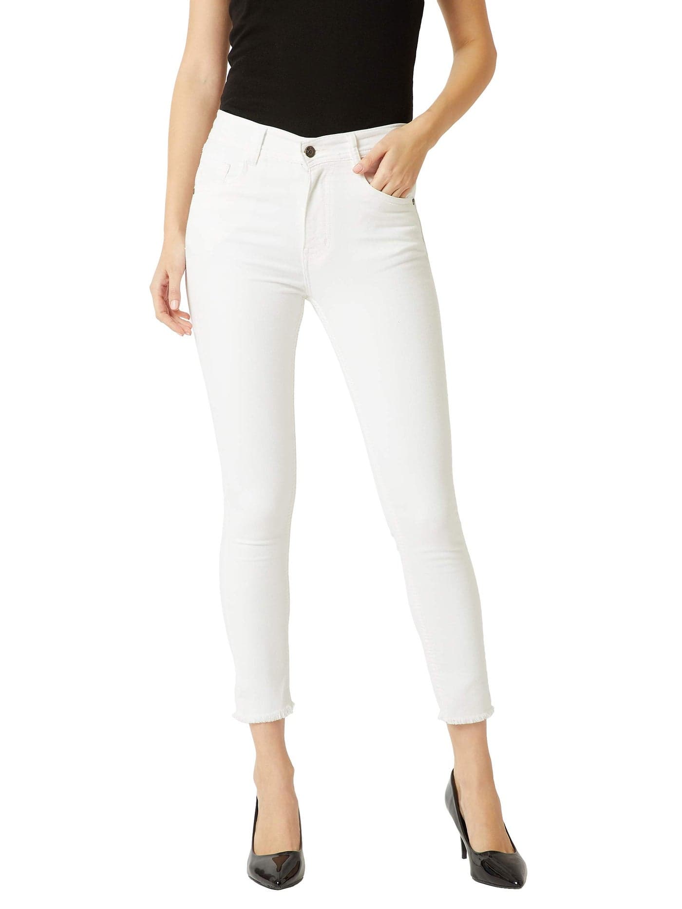 Miss Chase Women's Cropped Denim Jeans(MCAW18DEN02-69-82-34,White,34)