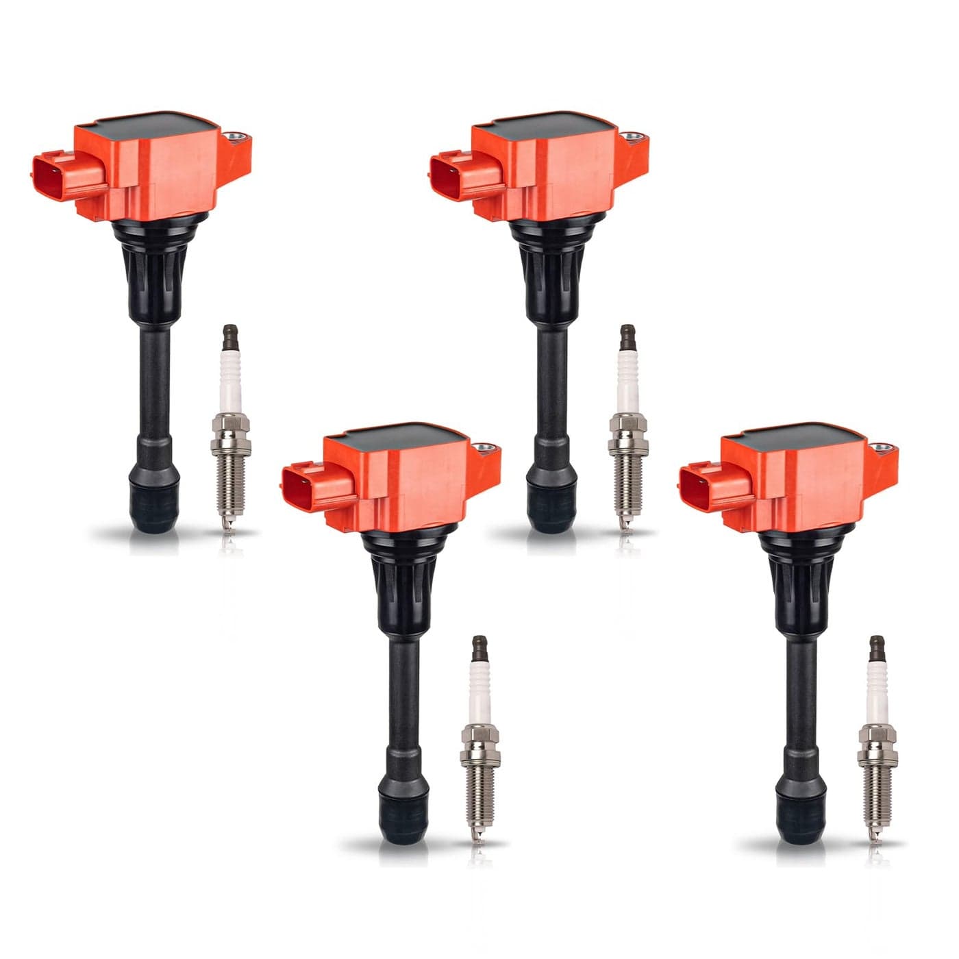 ENA 4 Red Ignition Coil Pack and Double Iridium Spark Compatible with Nissan 2007 2008 2009 2010 2011 2012 2013 2014 2015 2016 2017 2018 2019 Altima Rogue Sentra Cube Versa 25L 20L 16L 18L L4