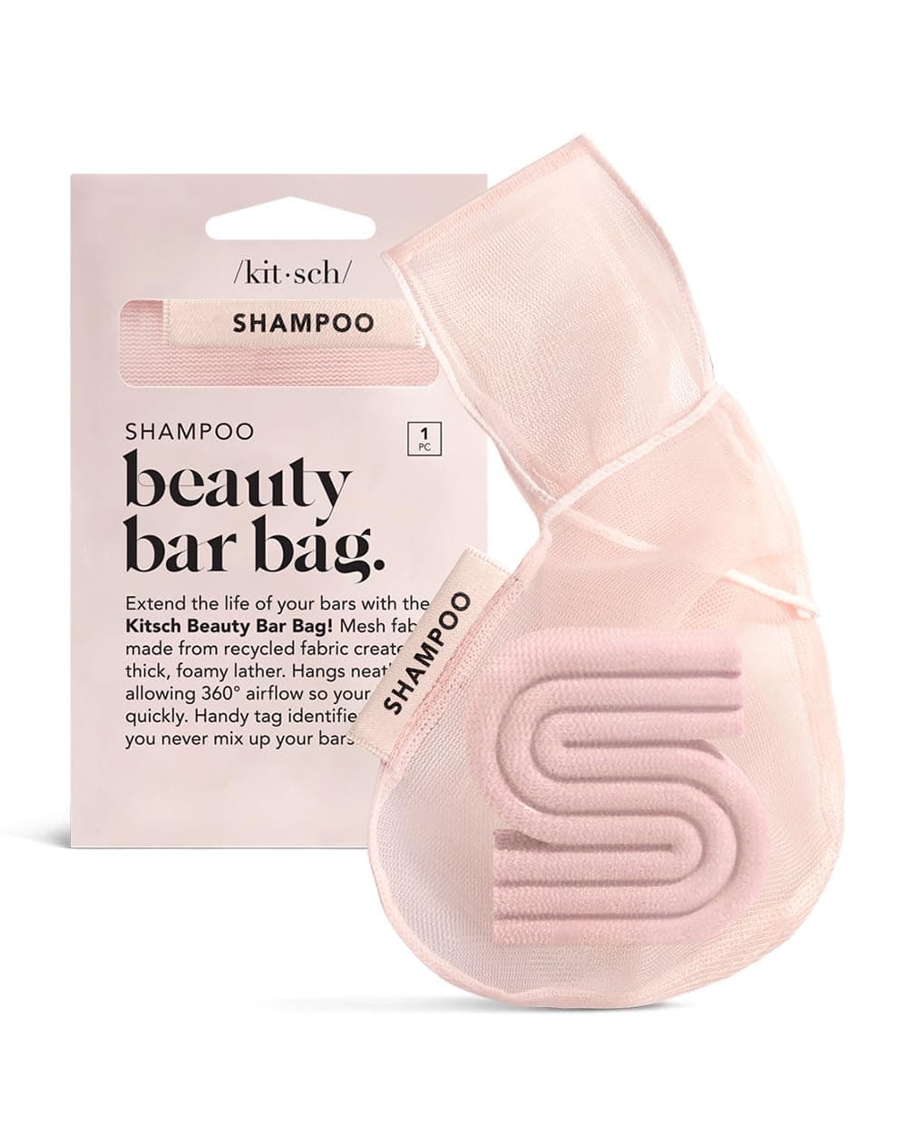 Kitsch Bar Soap Saver Bag – Recycled Mesh Beauty Bar Pouch for Body Wash, Conditioner & Shampoo Bars, Holder to Preserve Soap, Eco-Friendly, Patented Bag – Blush