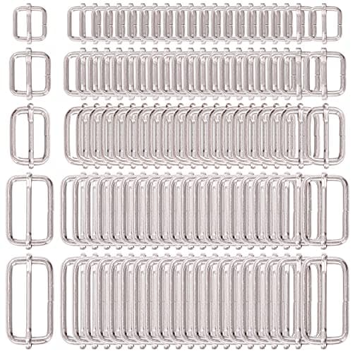 Swpeet 100 Pcs Metal Rectangle Adjuster Triglides Slides Buckle, Roller Pin Buckles Slider Strap Adjuster for Belt Bags DIY Accessories - 13mm / 15mm / 20mm / 25mm/ 35mm