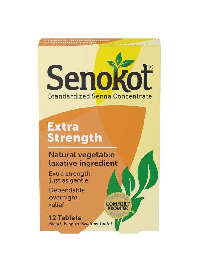 Extra Strength, 12 Tablets, Natural Vegetable Laxative Ingredient for Gentle Dependable Overnight Relief of Occasional Constipation