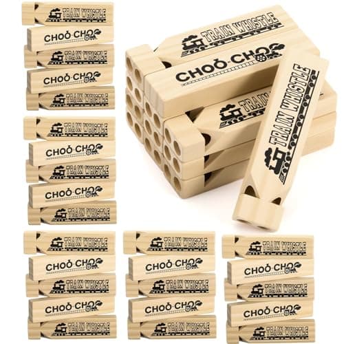 Soulchen 36 Pcs Wooden Train Whistles Wood Train Whistles Toys for Adult Theme Birthday Decorations Favors Noisemakers Goodie Bag Filler Game Prizes Stocking Stuffers Carnival Prize