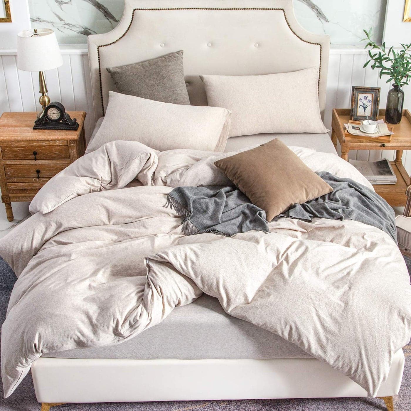 PURE ERA Jersey Knit Duvet Cover Set 100 TShirt Cotton Super Soft Comfy 3pc Bedding Set with Zipper Closure Heather Beige King