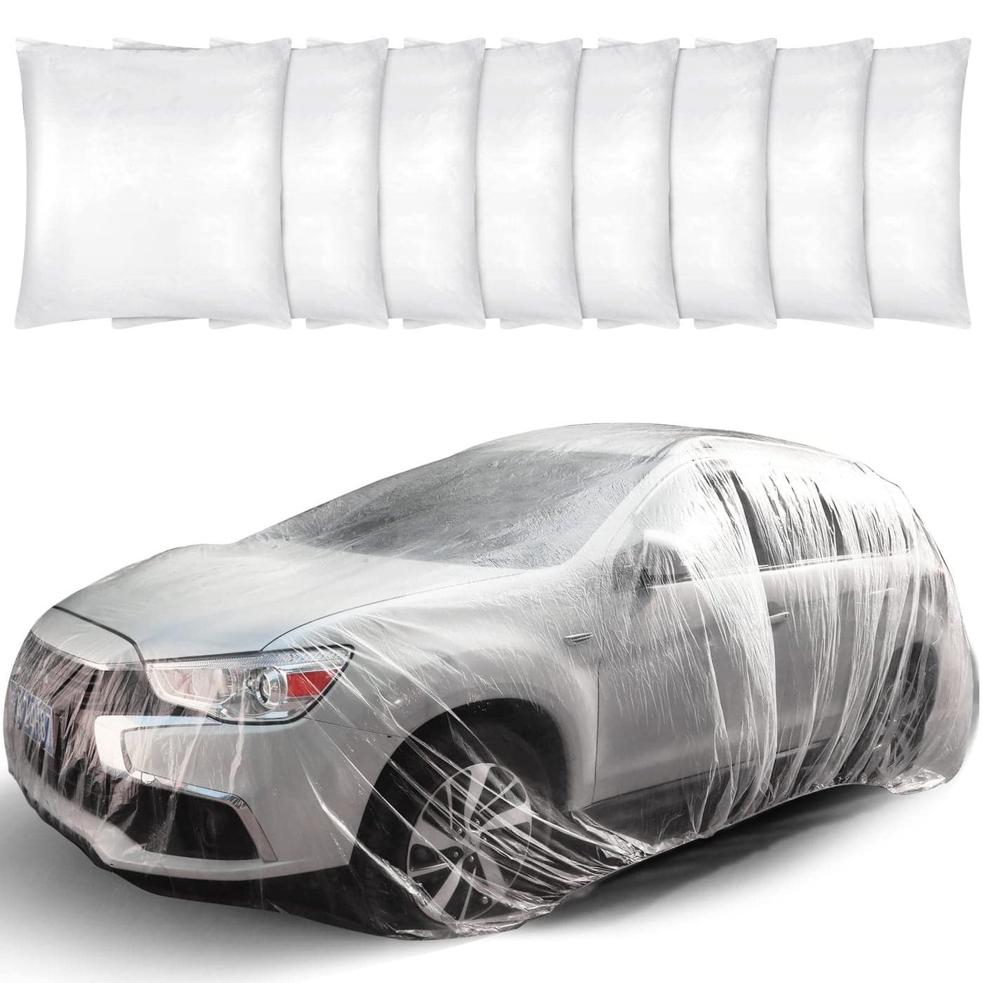 Tallew 8 Pcs Universal Plastic Car Cover 12 5 x 21 7ft Disposable Waterproof Full Exterior Cover with Elastic Band for Automobiles Sedan Outdoor Snow Rain Weather