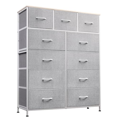 WLIVE Tall Dresser for Bedroom Fabric Dressers Storage Tower Dresser Chest of Drawers Organizer Unit with 11 Drawers Storage Cabinet Hallway Closets Steel Frame Wood Top