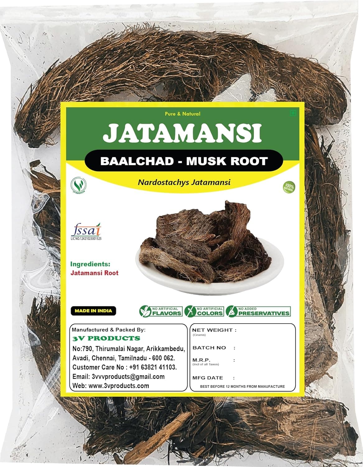3V PRODUCTS Jatamansi 1Kg Baalchad Nardostachys Jatamansi Musk Root for promotes Hair Growth for Strong Shiny and Silky Hair for Dandruff Spilt Ends Free Hair Skin Care
