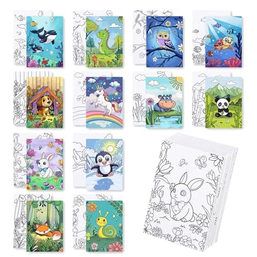 Zynlio 12 Packs Animal Pre Drawn Canvas to Paint, Animal Pre Printed Canvas for Painting, Pre Stretched Canvas Outline Painting Boards for Beginners, Students, Party Favors(5 * 7in)