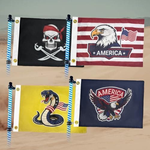 4 PCS 12x18 Inches ATV Flags,Whip Flags for UTV,Attach to Whip Lights or Antenna Flag with Poles, Double Side 3-layer Fabric Small Flag Dune Golf Cart Flag for Can-Am SXS Jeep RZR Polaris Truck Boat Off-Road Vehicles