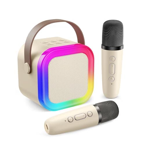 Fede Karaoke Machine for Kids Adults Mini Karaoke Machine with 2 Wireless Microphones Portable Bluetooth Speaker with Voice Changing Effects LED Lights Best Gifts Toys for Girls and Boys