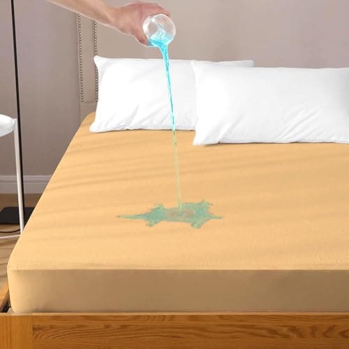 Daksh 100% Waterproof Mattress Protector Single Size, Ultra Soft Cotton Feel Terry Mattress Cover, Breathable & Hypoallergenic Fitted Bed Protector Cover - 78"x36", 6.5x3 Feet, Single Size, Beige