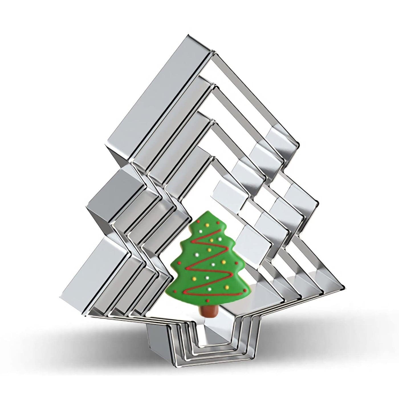 Christmas Tree Cookie Cutter Set of 4 Bulk Large Medium Small Sizes Xmas Tree Cookie Cutters Biscuit Molds for DIY Chirstmas Day Holiday Party Decorations Stainless Steel Azflyife