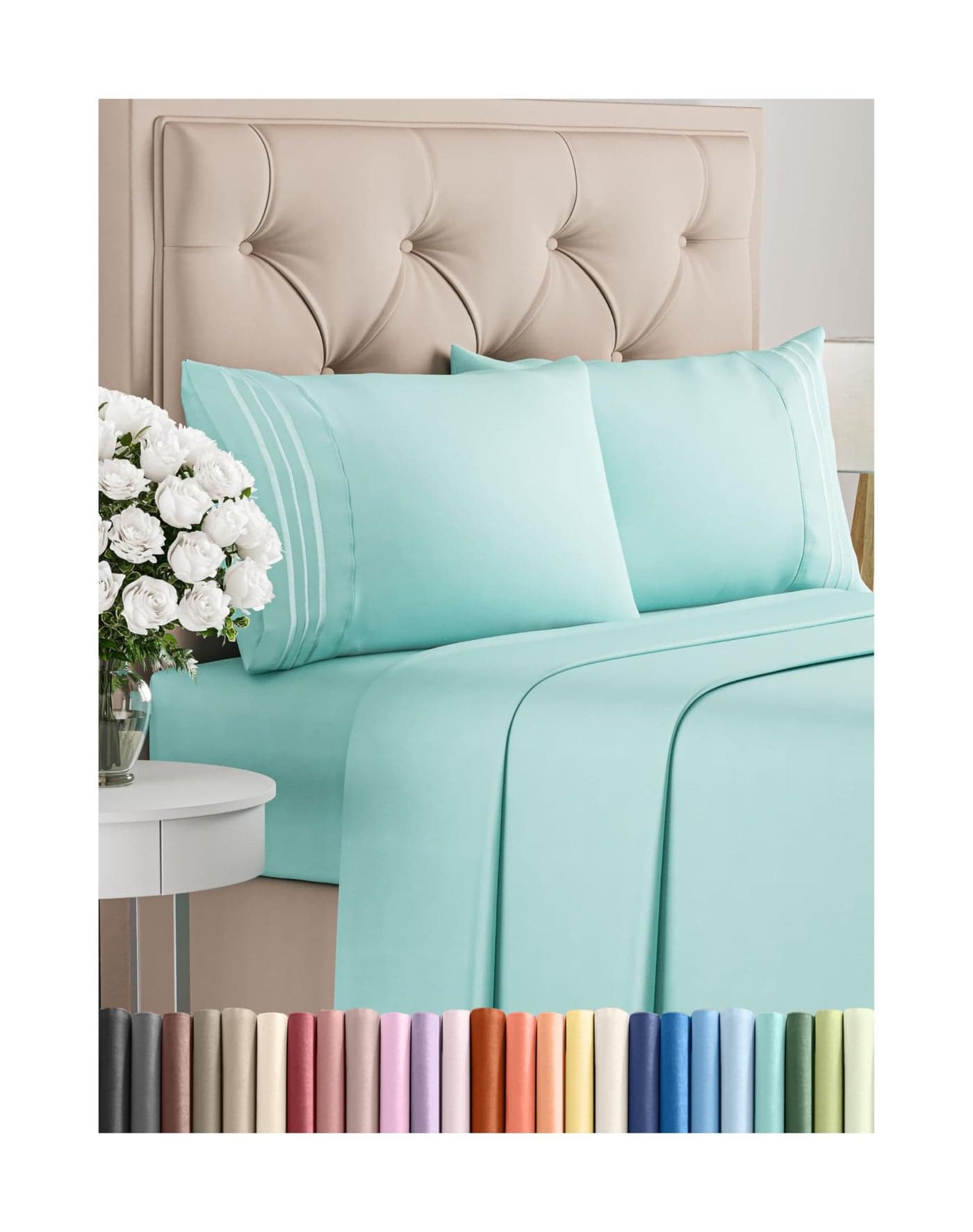 King Size 4 Piece Sheet Set - Comfy Breathable & Cooling Bed Sheets Set - Hotel Luxury Bedding for Women, Men, Kids, Teens, Boys & Girls - Deep Pockets, Ultra-Soft, Wrinkle Free - Oeko-Tex - Spa Blue