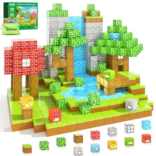 100PCS Magnetic Blocks Build Mine Magnet World Forest Dinosaur Edition Sensory STEM Construction Building Toys Kids Games for Toddler Christmas Birthday Gifts for 3 4 5 6 7 8 Years Old Girls Boys