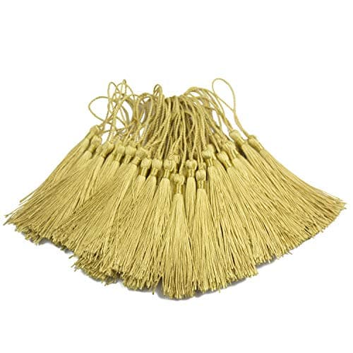 100pcs 13cm5 Inch Silky Floss Bookmark Tassels with 2Inch Cord Loop and Small Chinese Knot for Jewelry Making Souvenir Bookmarks DIY Craft Accessory Light Gold