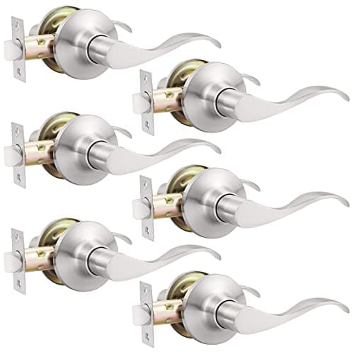 GOBEKOR 6 Pack Passage Lever Door Handle Brushed Nickel Wave Door Levers Interior Door Handles for Closet Keyless Indoor Door Locks