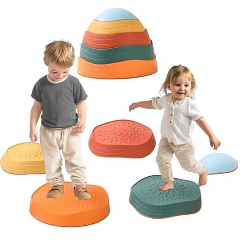 LoomLark Balance Stepping Stones for Kids 5pcs NonSlip River Stones Obstacle Course Play Indoor and Outdoor Coordination Game Sensory Toys Toddler Ages 3 4 5 6 7 8
