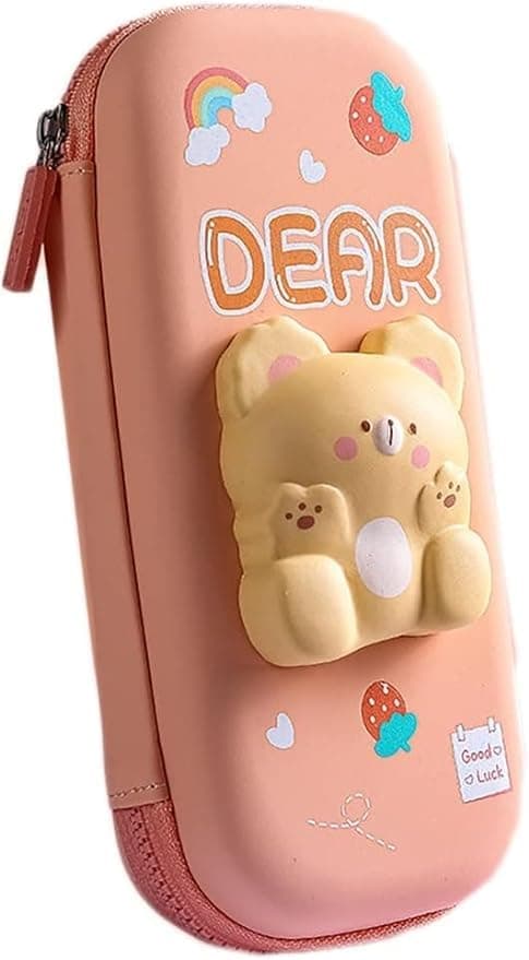 Onpalm Enterprise 3D Eva Pencil Case for Kids - Dear Squishy Cartoon Large Capacity Zipper Pencil Case for Kid, Stationary Storage Box Pencil Holder Return Gifts for Kids (Dear Small)