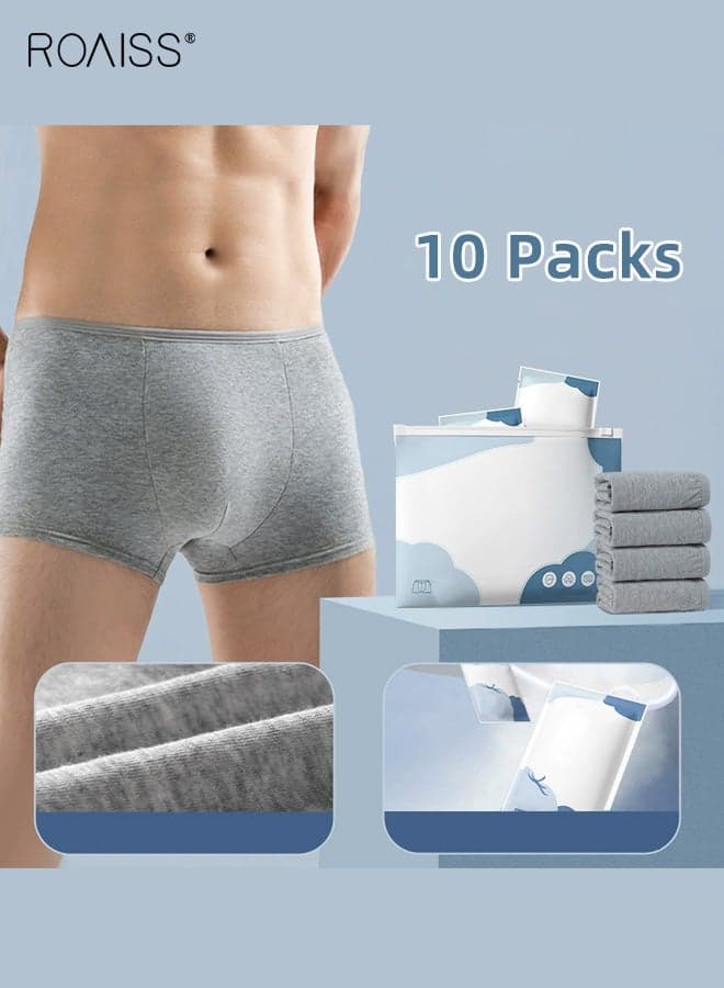 10 Pairs Men's Disposable Briefs, Polyester-Cotton Boxer Briefs Travel-Friendly, No-Wash, Portable, Sterile Large Size Boxer Shorts Daily Disposable, Gray
