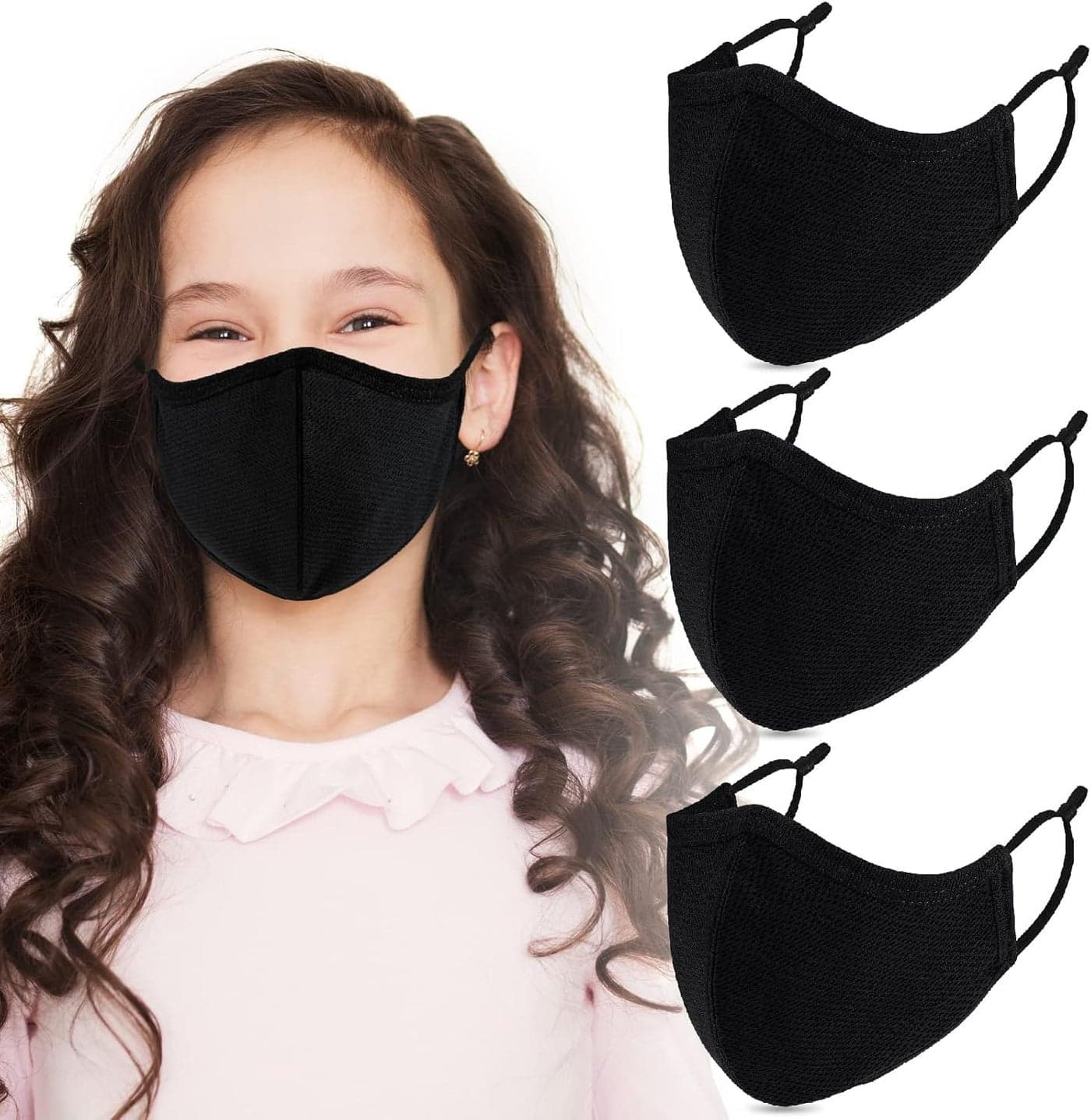 Breathable 3Ply Cloth Face Mask Reusable Adjustable Ear Loops Washable Black Cotton Masks for TeensSmall Face Women Pack of 4 Black